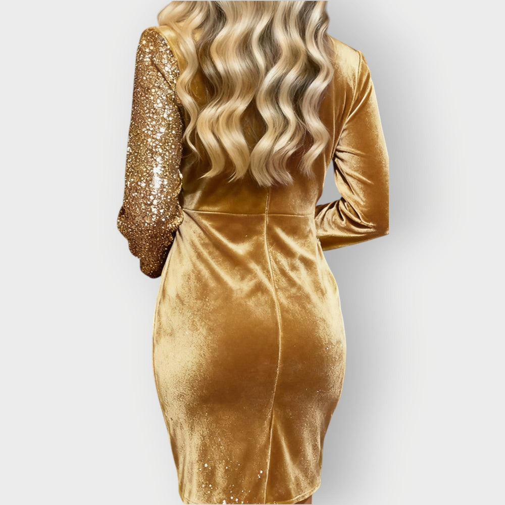 Vaeluna | Rochie de petrecere asimetrică din catifea și paiete