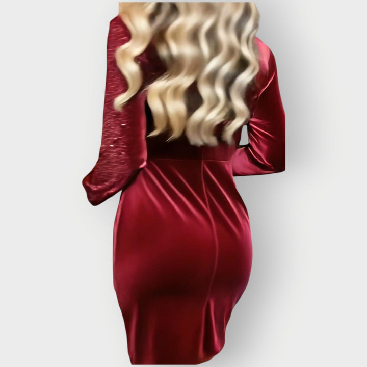 Vaeluna | Rochie de petrecere asimetrică din catifea și paiete