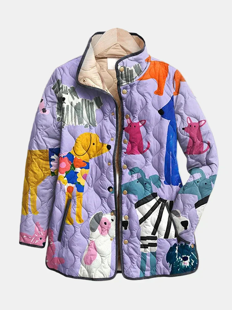 Rynora | Jachetă casual matlasată cu imprimeu de câine