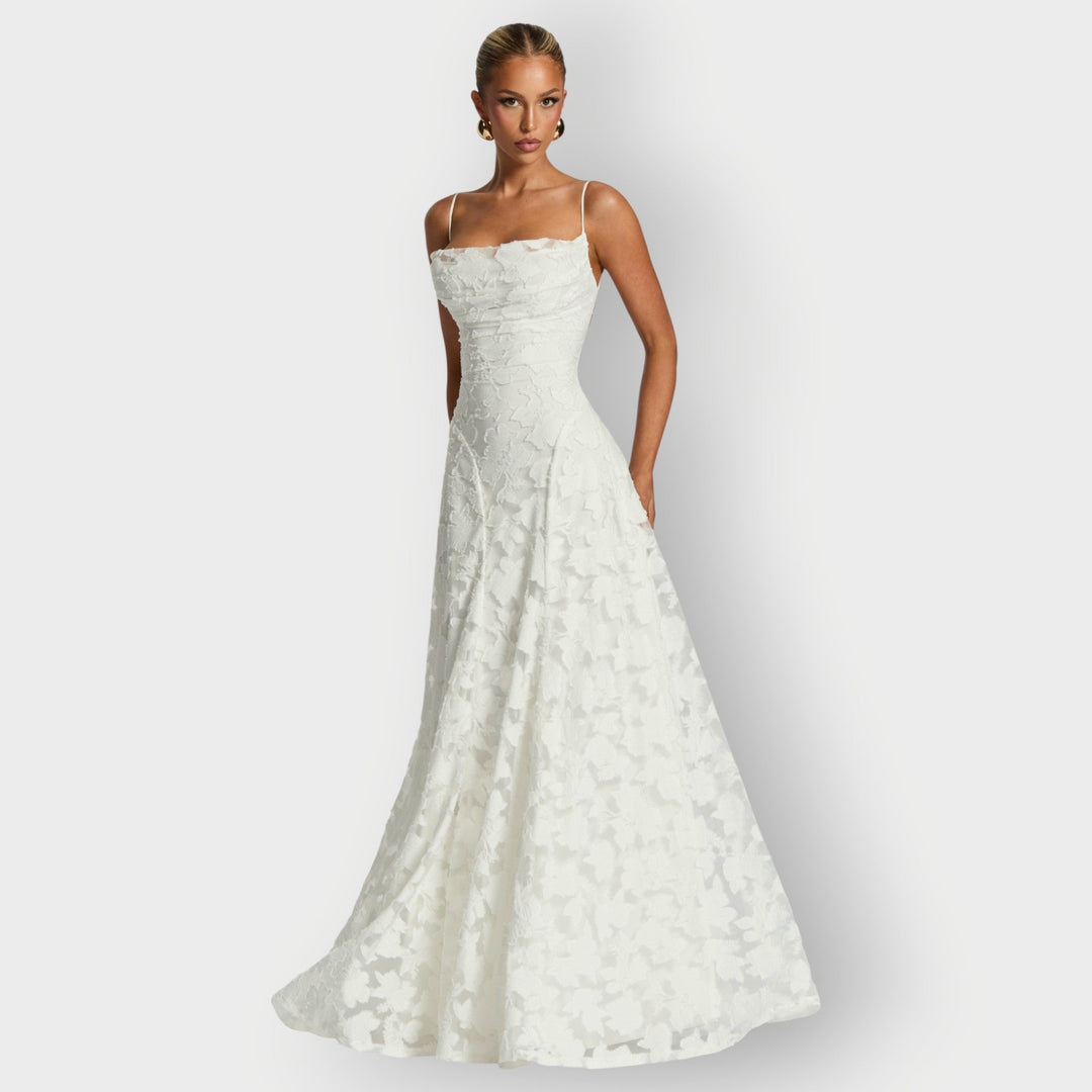 Maevira | Rochie de seară elegantă, fără bretele, din catifea, cu imprimeu floral