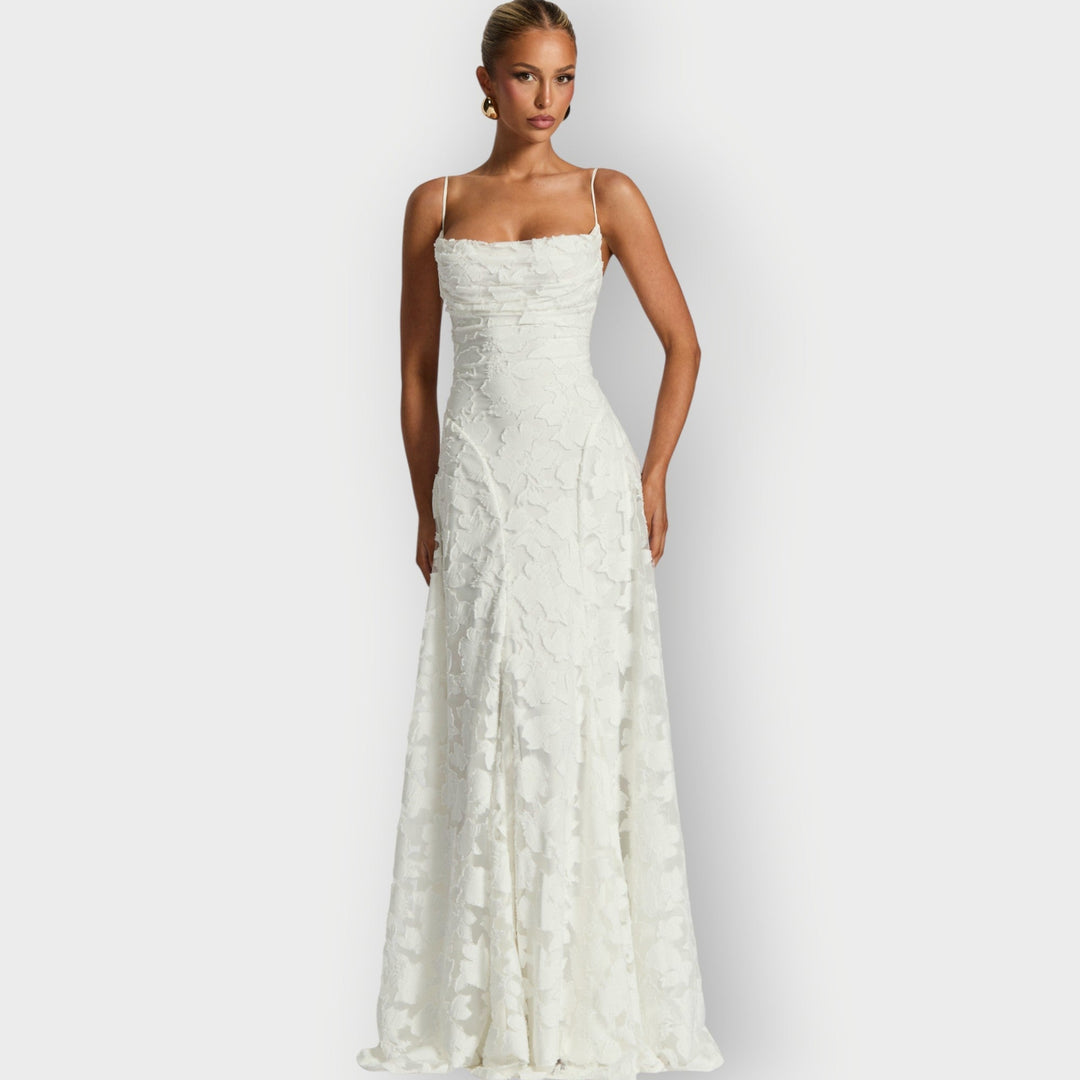 Maevira | Rochie de seară elegantă, fără bretele, din catifea, cu imprimeu floral