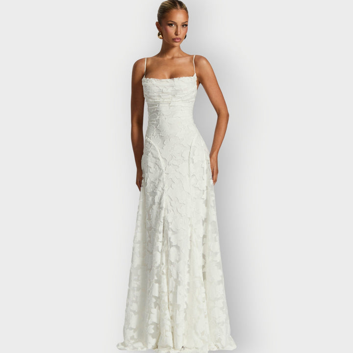 Maevira | Rochie de seară elegantă, fără bretele, din catifea, cu imprimeu floral